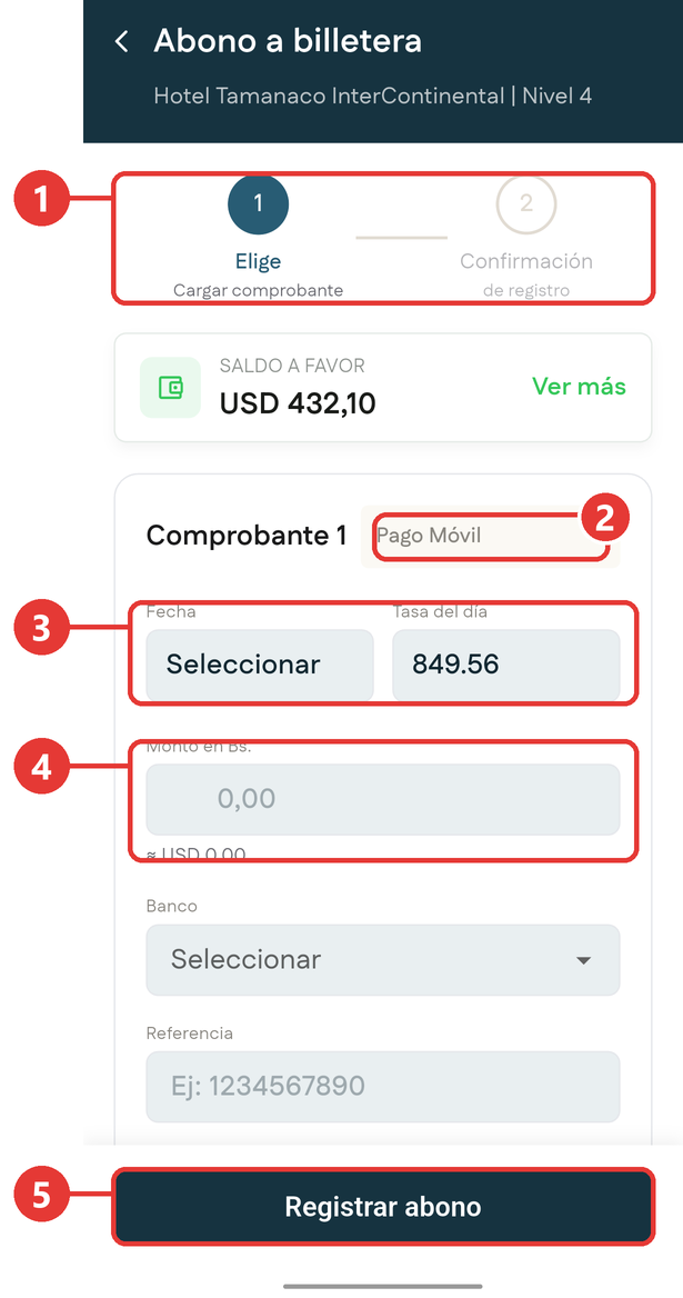 Abono a billetera, parte de arriba