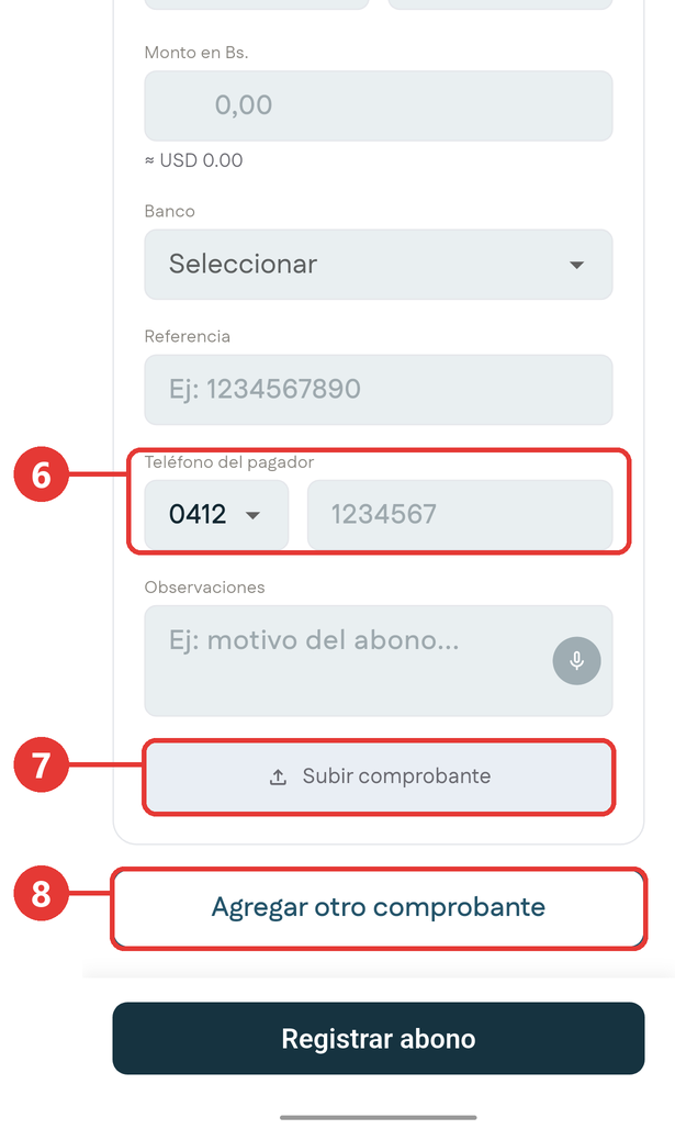 Abono a billetera, parte de abajo