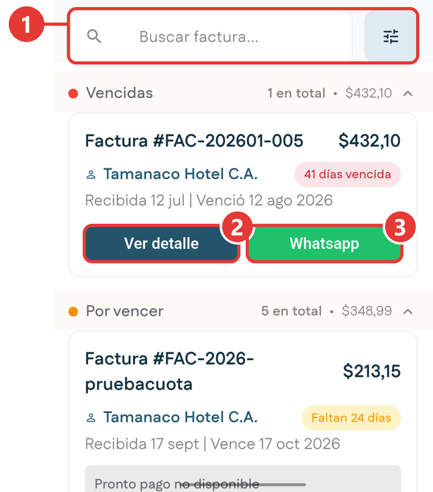 Lista de facturas