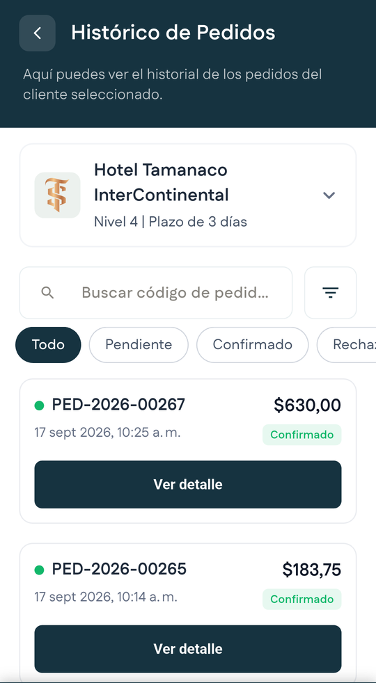 Histórico de pedidos del cliente