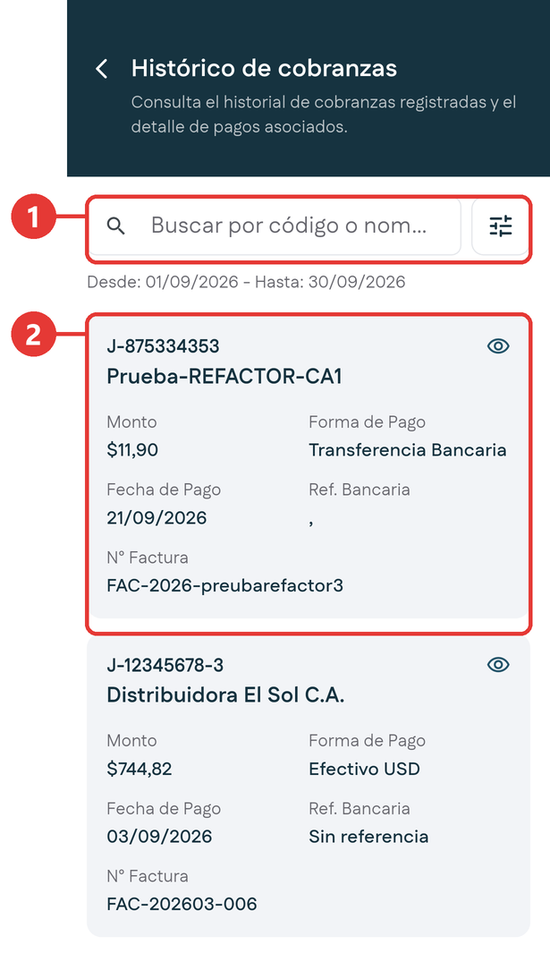 Histórico de cobranzas