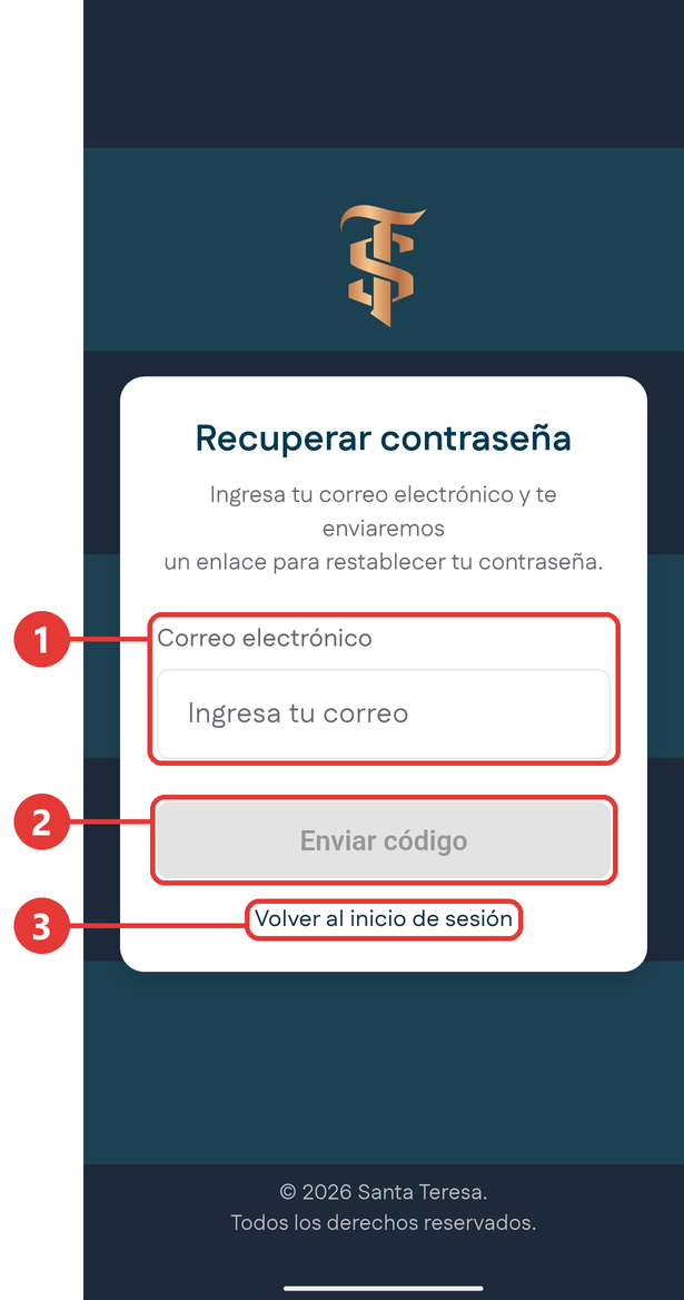 Pantalla Recuperar contraseña