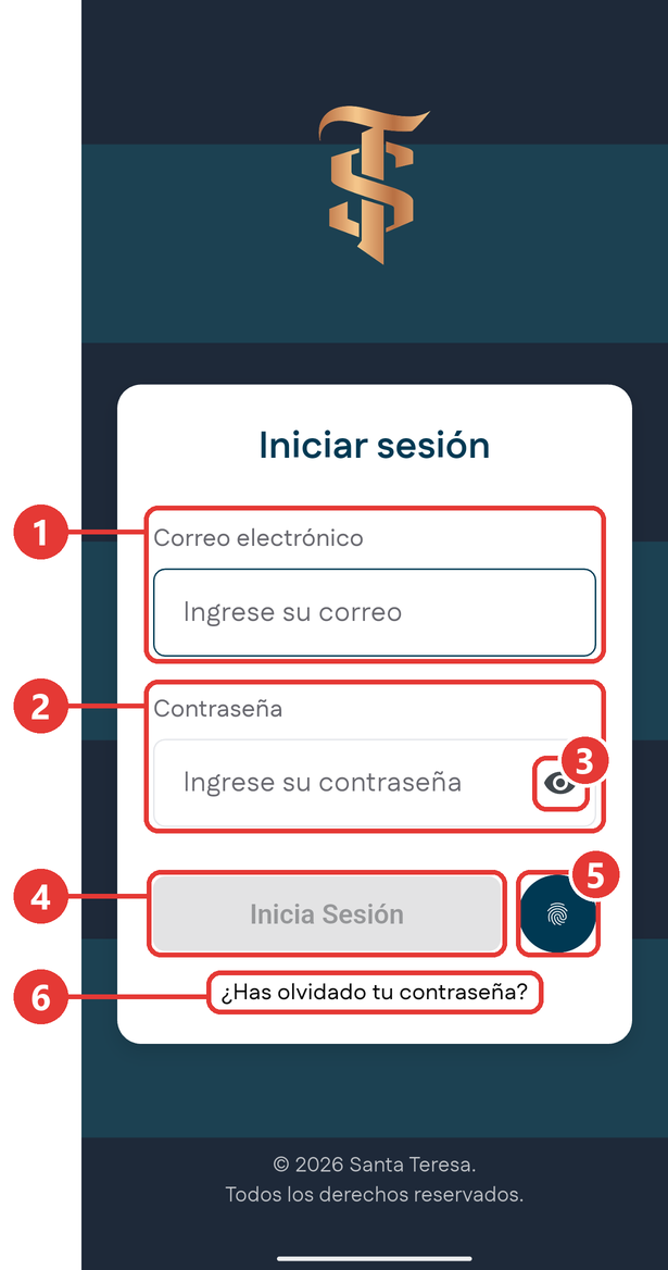 Pantalla de inicio de sesión