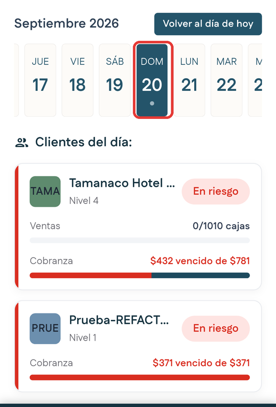 Lista con otra fecha seleccionada