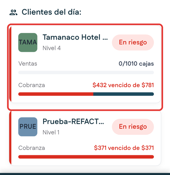 Tocar la tarjeta del cliente