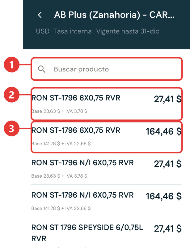 Productos de una lista