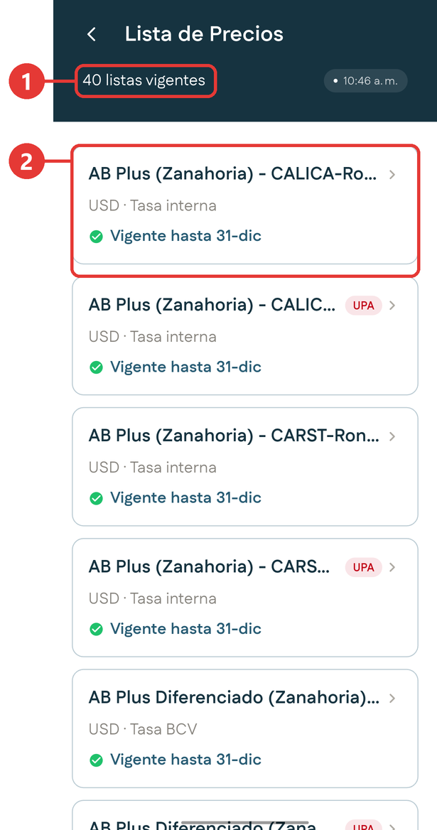 Listas de precio