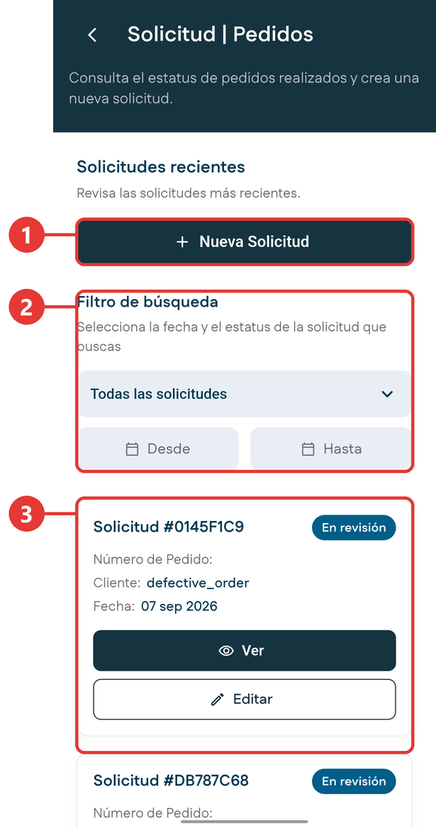 Lista de solicitudes